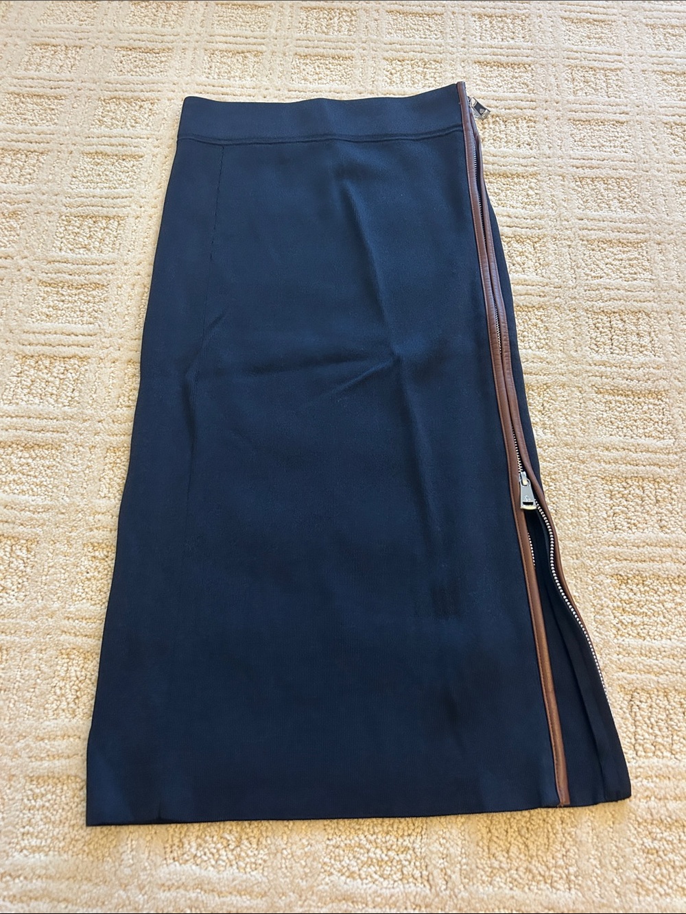 Lauren Ralph Lauren Black Pencil Skirt with Brown Trim Zip